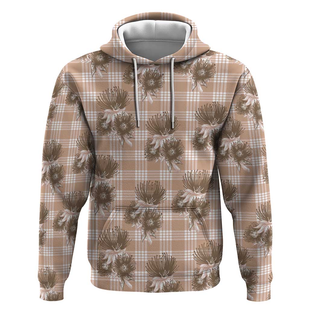 Brown Palaka Hawaii Hoodie Hawaiian Lehua Blossoms