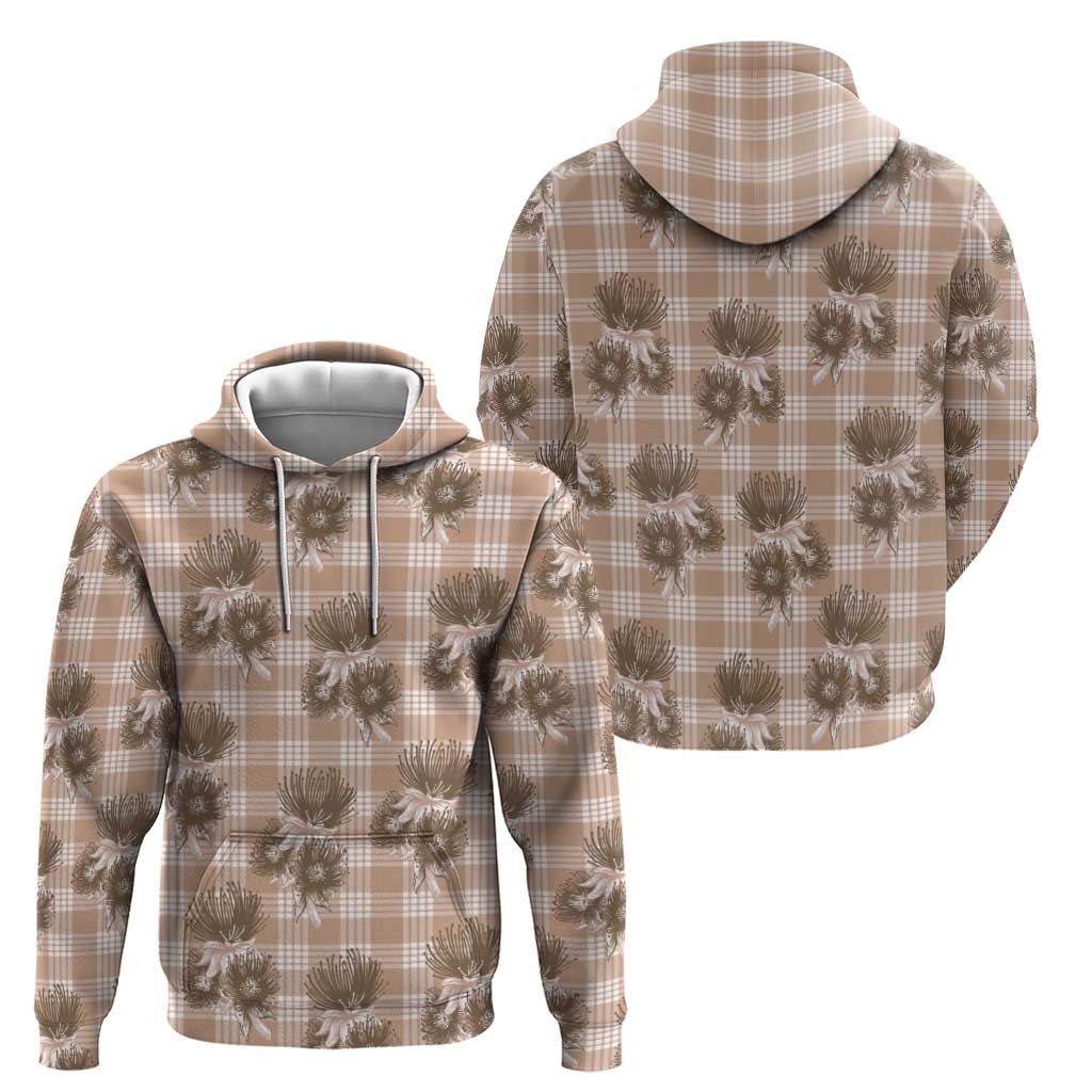 Brown Palaka Hawaii Hoodie Hawaiian Lehua Blossoms