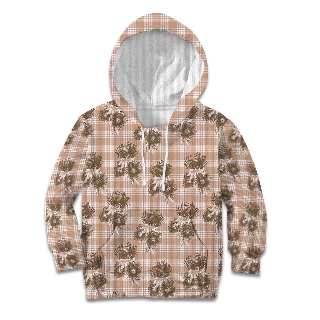 Brown Palaka Hawaii Kid Hoodie Hawaiian Lehua Blossoms
