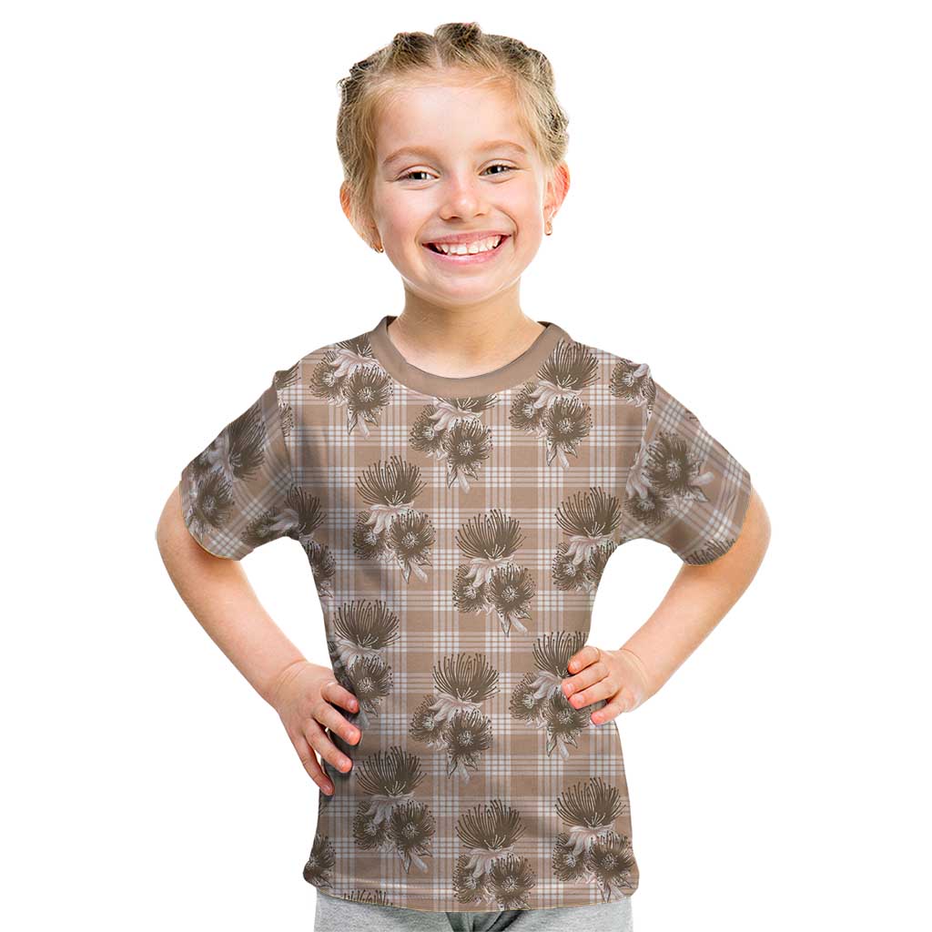 Brown Palaka Hawaii Kid T Shirt Hawaiian Lehua Blossoms