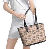 Brown Palaka Hawaii Leather Tote Bag Hawaiian Lehua Blossoms