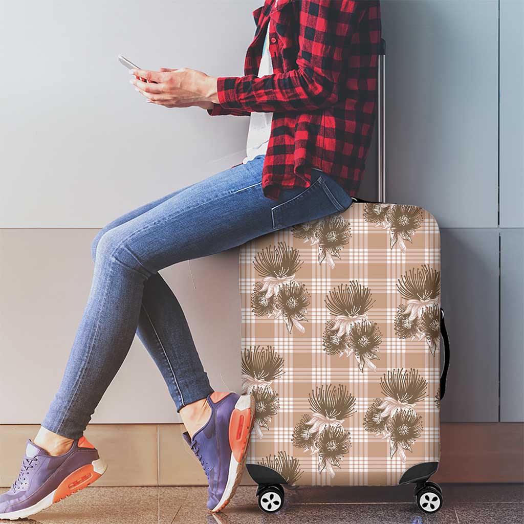 Brown Palaka Hawaii Luggage Cover Hawaiian Lehua Blossoms