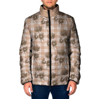 Brown Palaka Hawaii Padded Jacket Hawaiian Lehua Blossoms
