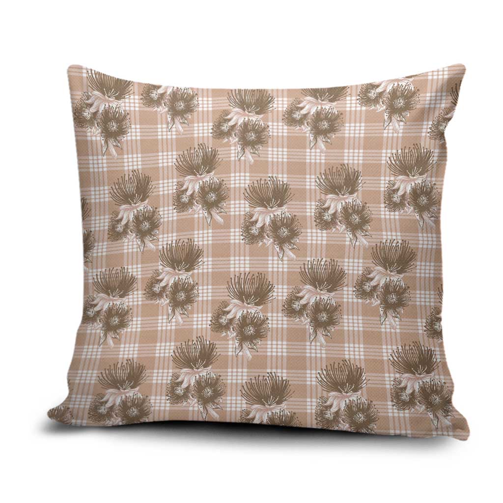 Brown Palaka Hawaii Pillow Cover Hawaiian Lehua Blossoms