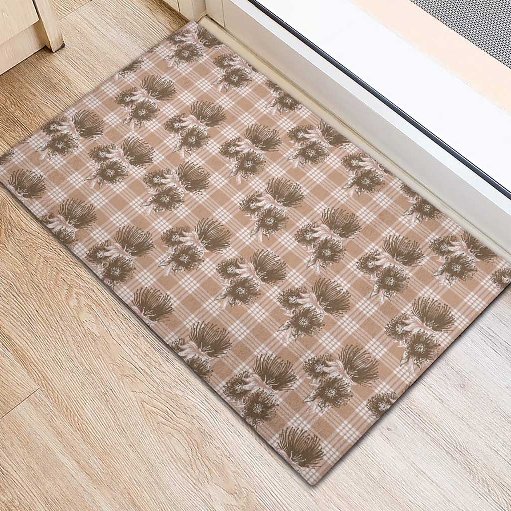 Brown Palaka Hawaii Rubber Doormat Hawaiian Lehua Blossoms