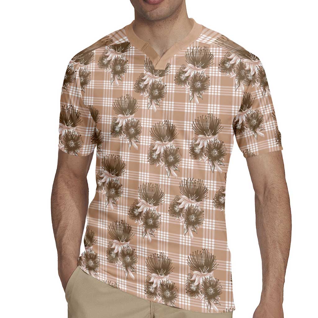 Brown Palaka Hawaii Rugby Jersey Hawaiian Lehua Blossoms