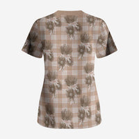 Brown Palaka Hawaii Scrub Top Hawaiian Lehua Blossoms