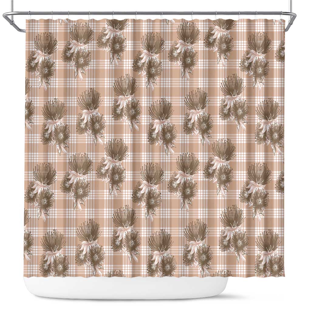 Brown Palaka Hawaii Shower Curtain Hawaiian Lehua Blossoms