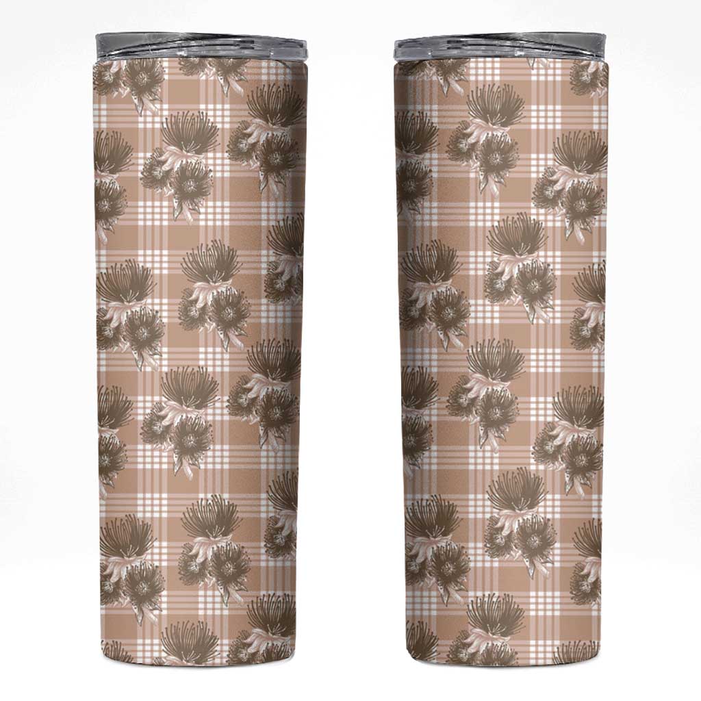 Brown Palaka Hawaii Skinny Tumbler Hawaiian Lehua Blossoms