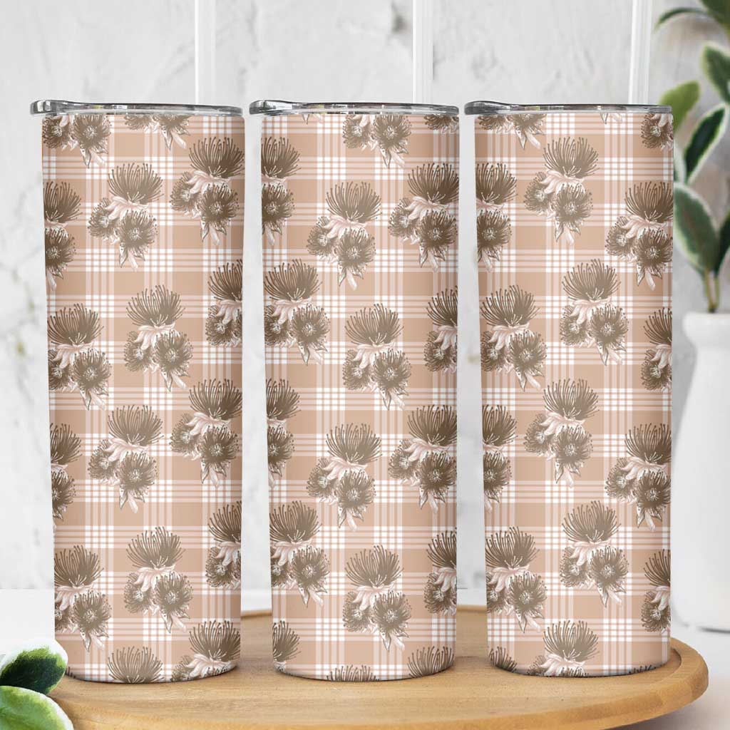 Brown Palaka Hawaii Skinny Tumbler Hawaiian Lehua Blossoms