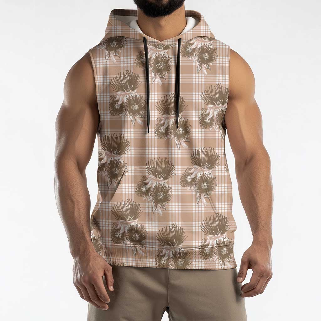Brown Palaka Hawaii Sleeveless Hoodie Hawaiian Lehua Blossoms