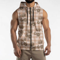 Brown Palaka Hawaii Sleeveless Zip Hoodie Hawaiian Lehua Blossoms