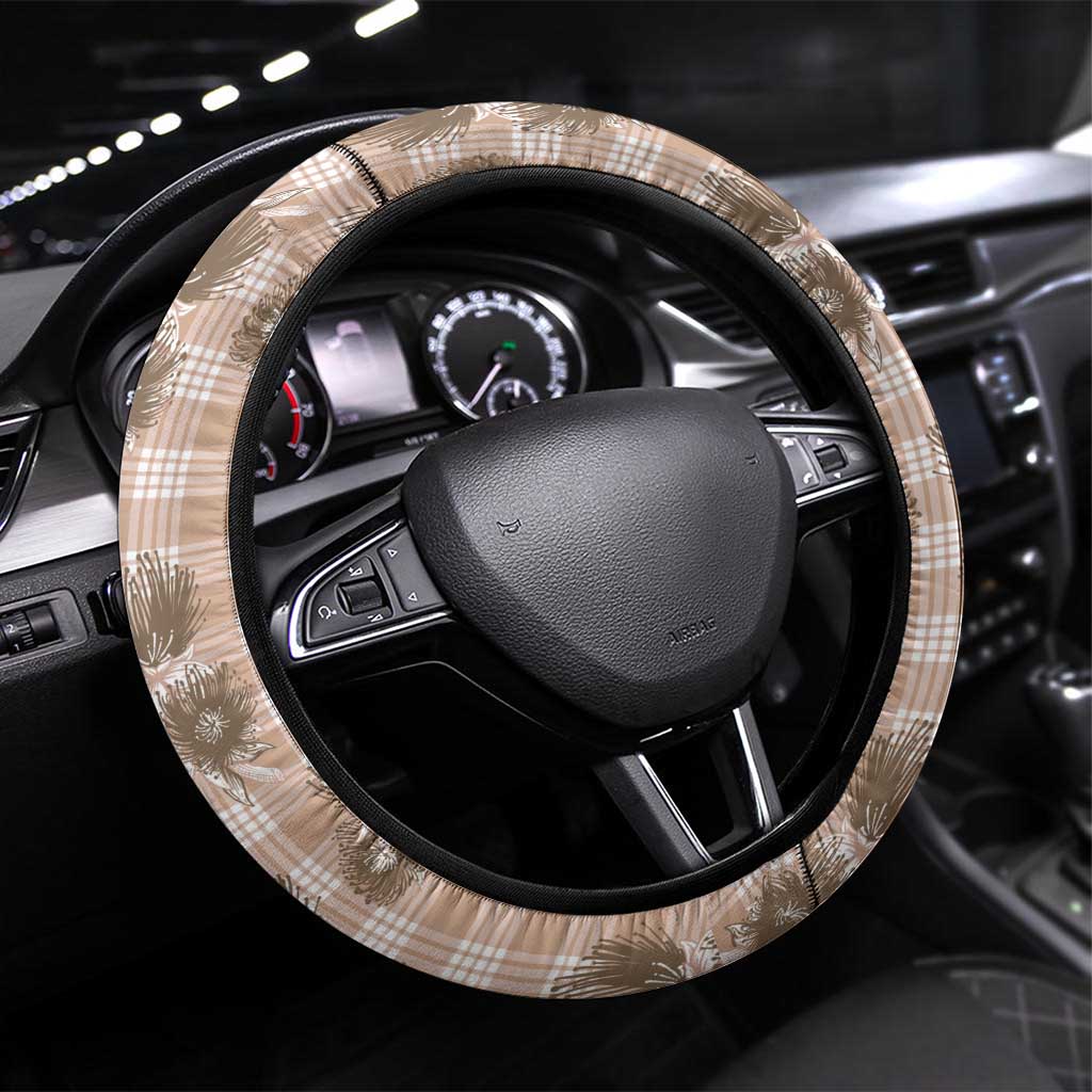 Brown Palaka Hawaii Steering Wheel Cover Hawaiian Lehua Blossoms