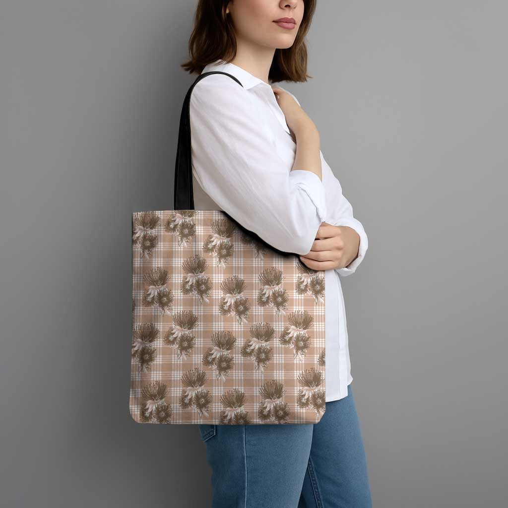 Brown Palaka Hawaii Tote Bag Hawaiian Lehua Blossoms