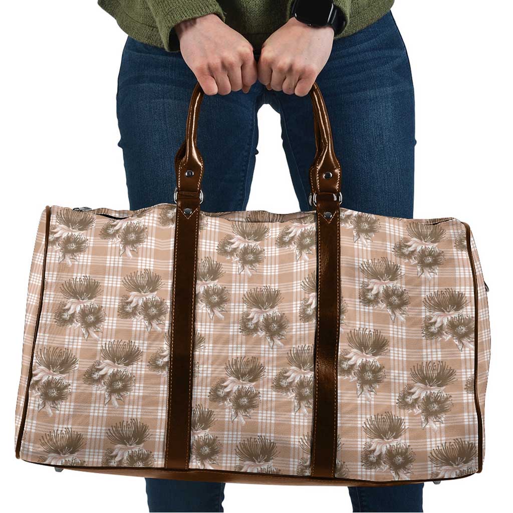 Brown Palaka Hawaii Travel Bag Hawaiian Lehua Blossoms