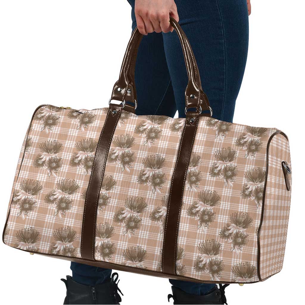 Brown Palaka Hawaii Travel Bag Hawaiian Lehua Blossoms