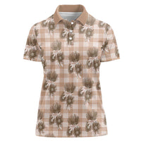Brown Palaka Hawaii Women Polo Shirt Hawaiian Lehua Blossoms
