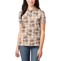 Brown Palaka Hawaii Women Polo Shirt Hawaiian Lehua Blossoms