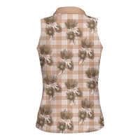 Brown Palaka Hawaii Women Sleeveless Polo Shirt Hawaiian Lehua Blossoms