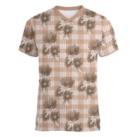 Brown Palaka Hawaii Women V-Neck T-Shirt Hawaiian Lehua Blossoms