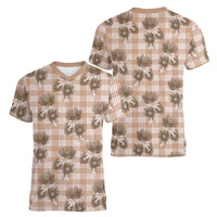 Brown Palaka Hawaii Women V-Neck T-Shirt Hawaiian Lehua Blossoms