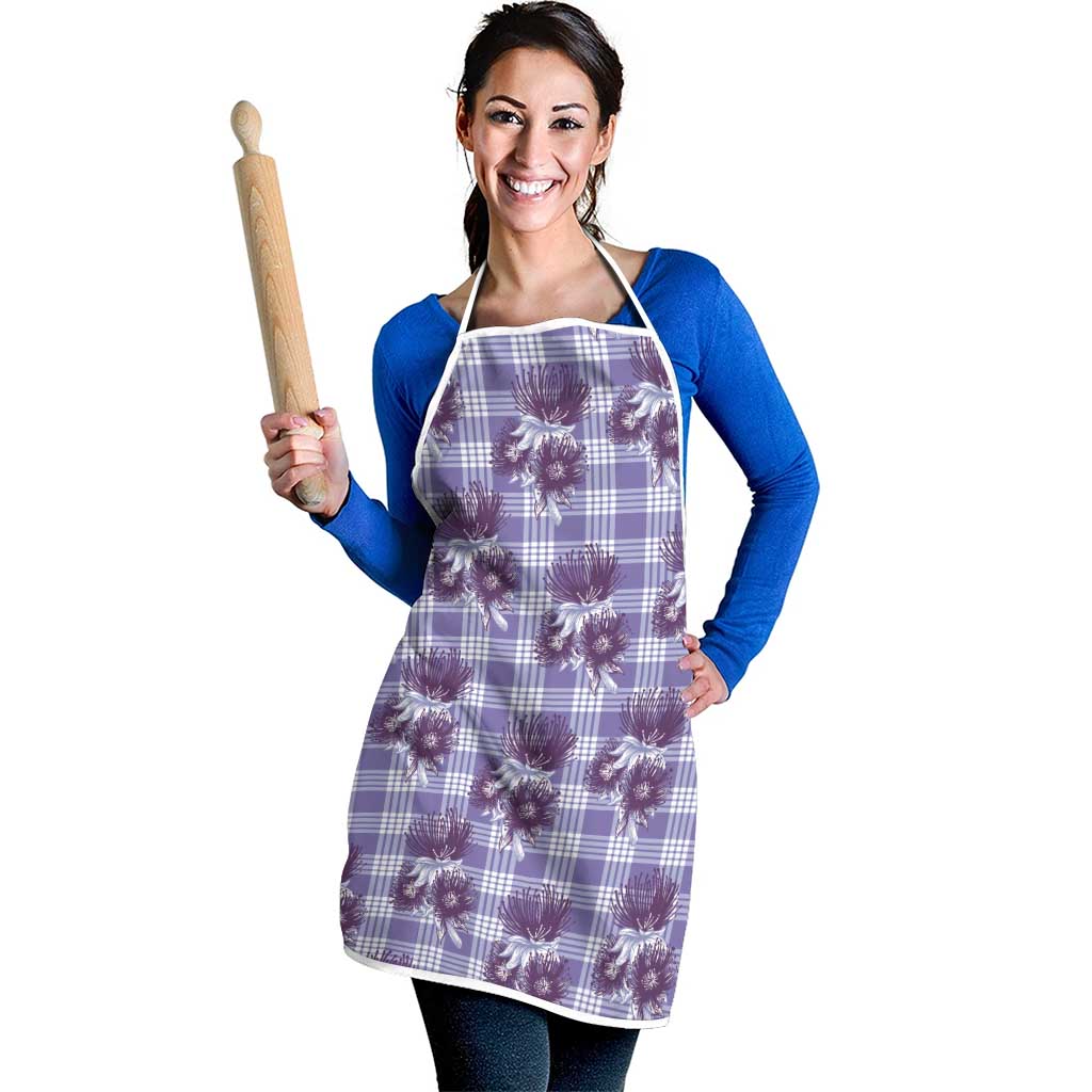 Purple Palaka Hawaii Apron Hawaiian Lehua Blossoms