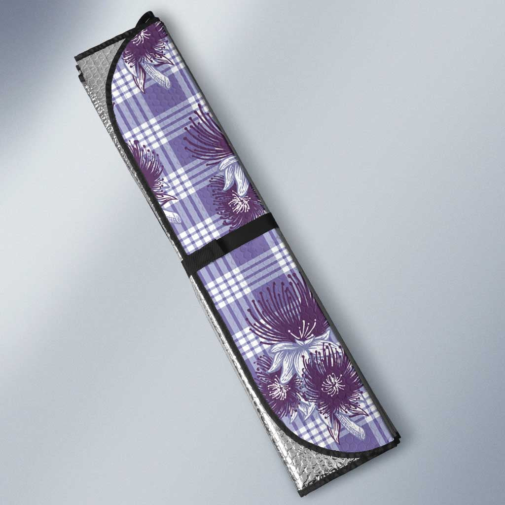 Purple Palaka Hawaii Auto Sun Shade Hawaiian Lehua Blossoms