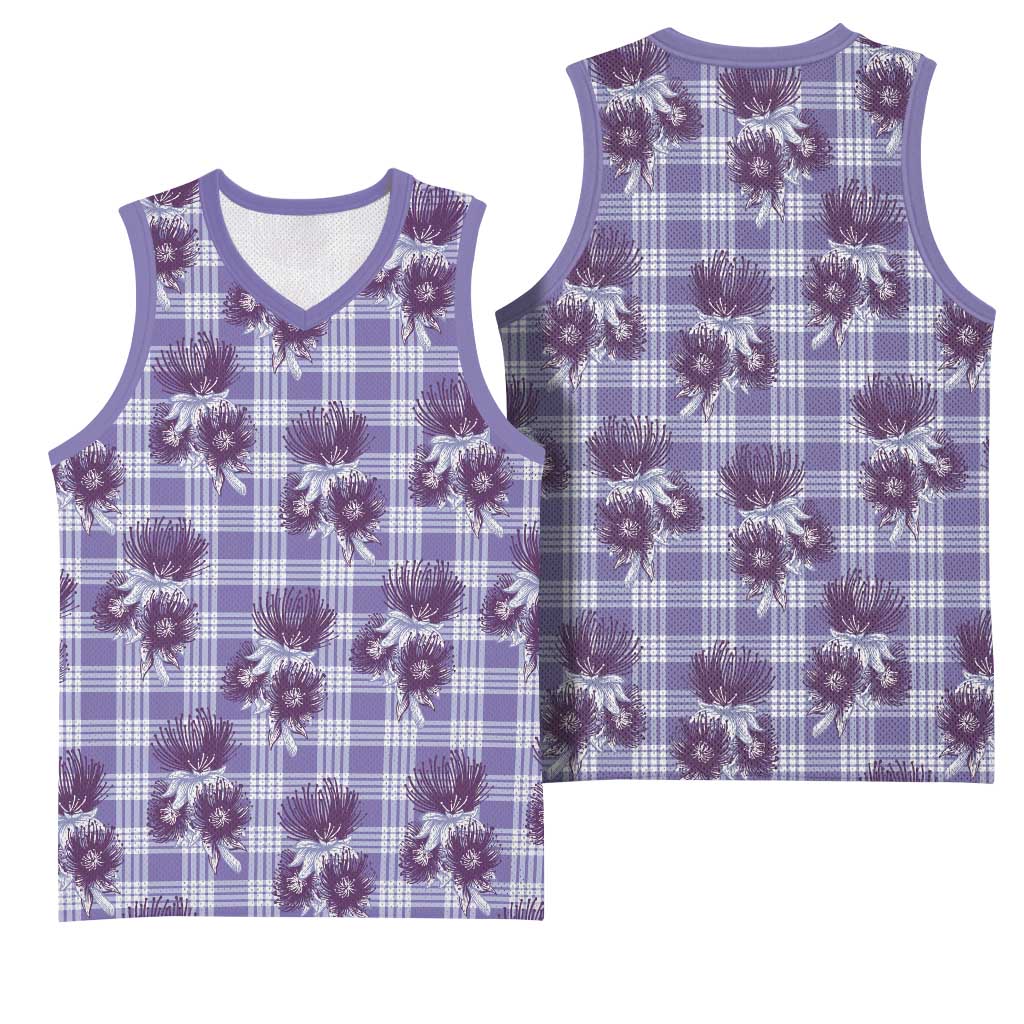 Purple Palaka Hawaii Basketball Jersey Hawaiian Lehua Blossoms