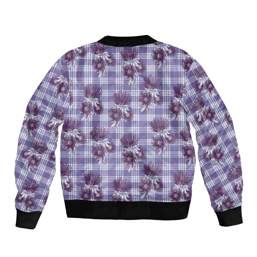 Purple Palaka Hawaii Bomber Jacket Hawaiian Lehua Blossoms