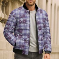 Purple Palaka Hawaii Bomber Puffer Jacket Hawaiian Lehua Blossoms