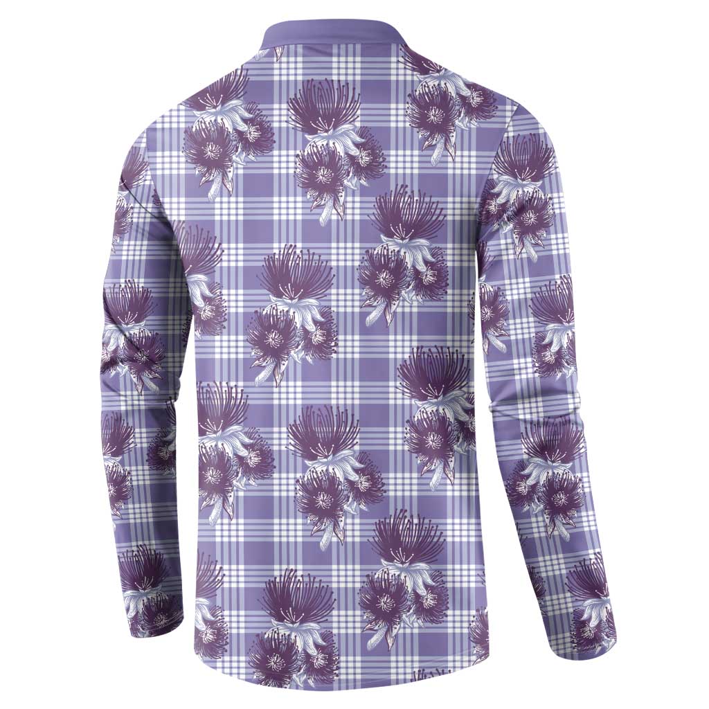 Purple Palaka Hawaii Button Sweatshirt Hawaiian Lehua Blossoms
