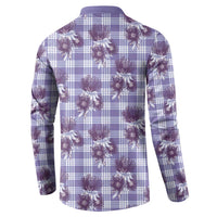Purple Palaka Hawaii Button Sweatshirt Hawaiian Lehua Blossoms