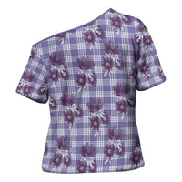 Purple Palaka Hawaii Cross Shoulder Shirt Hawaiian Lehua Blossoms