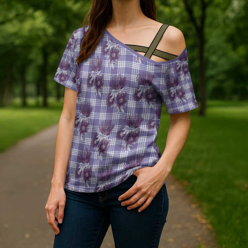 Purple Palaka Hawaii Cross Shoulder Shirt Hawaiian Lehua Blossoms