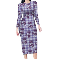 Purple Palaka Hawaii Family Matching Long Sleeve Bodycon Dress and Hawaiian Shirt Hawaiian Lehua Blossoms LT05 Mom's Dress Purple - Polynesian Pride