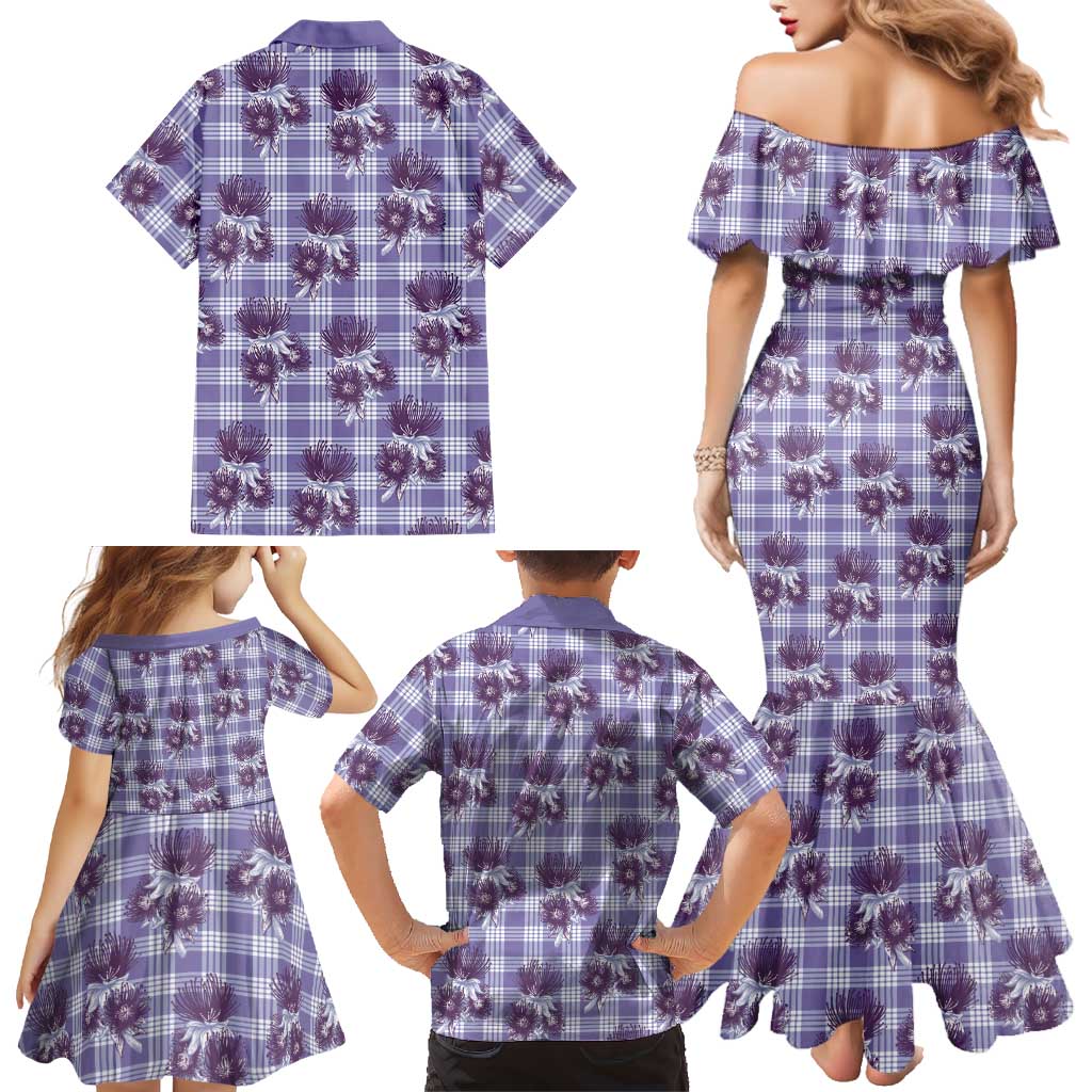 Purple Palaka Hawaii Family Matching Mermaid Dress and Hawaiian Shirt Hawaiian Lehua Blossoms LT05 - Polynesian Pride