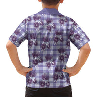 Purple Palaka Hawaii Family Matching Off The Shoulder Long Sleeve Dress and Hawaiian Shirt Hawaiian Lehua Blossoms LT05 - Polynesian Pride