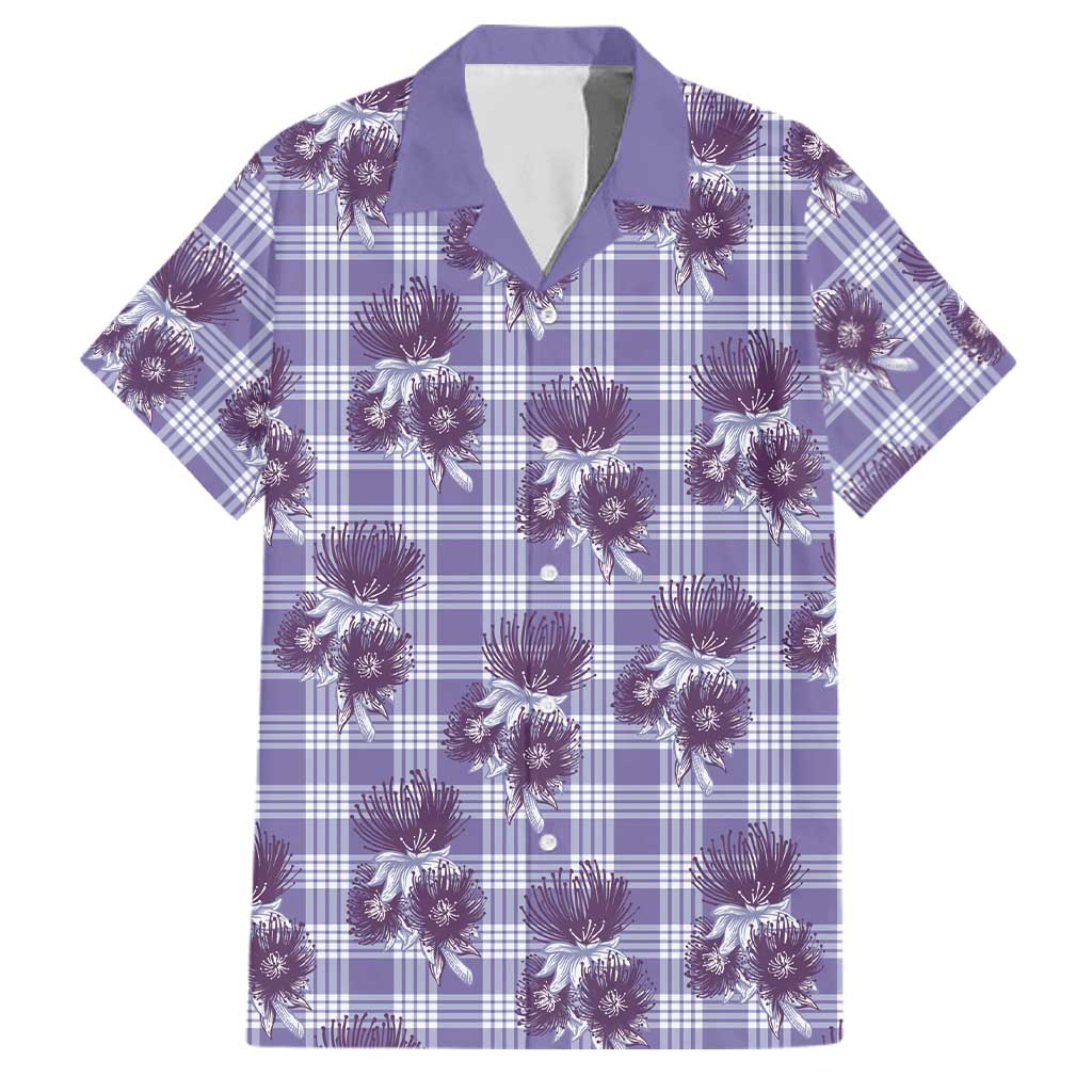 Purple Palaka Hawaii Family Matching Off Shoulder Maxi Dress and Hawaiian Shirt Hawaiian Lehua Blossoms LT05 Dad's Shirt - Short Sleeve Purple - Polynesian Pride