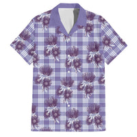 Purple Palaka Hawaii Family Matching Off Shoulder Short Dress and Hawaiian Shirt Hawaiian Lehua Blossoms LT05 Dad's Shirt - Short Sleeve Purple - Polynesian Pride