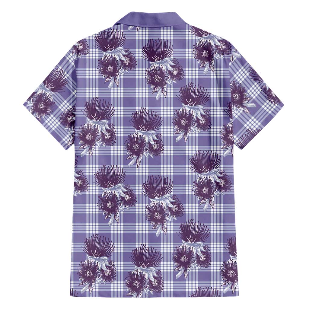 Purple Palaka Hawaii Family Matching Off Shoulder Short Dress and Hawaiian Shirt Hawaiian Lehua Blossoms LT05 - Polynesian Pride