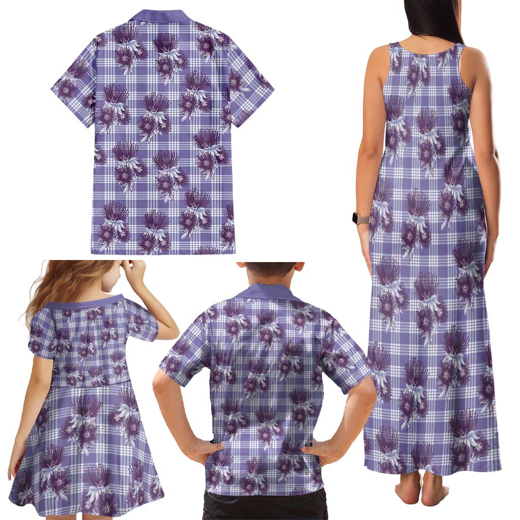 Purple Palaka Hawaii Family Matching Tank Maxi Dress and Hawaiian Shirt Hawaiian Lehua Blossoms LT05 - Polynesian Pride