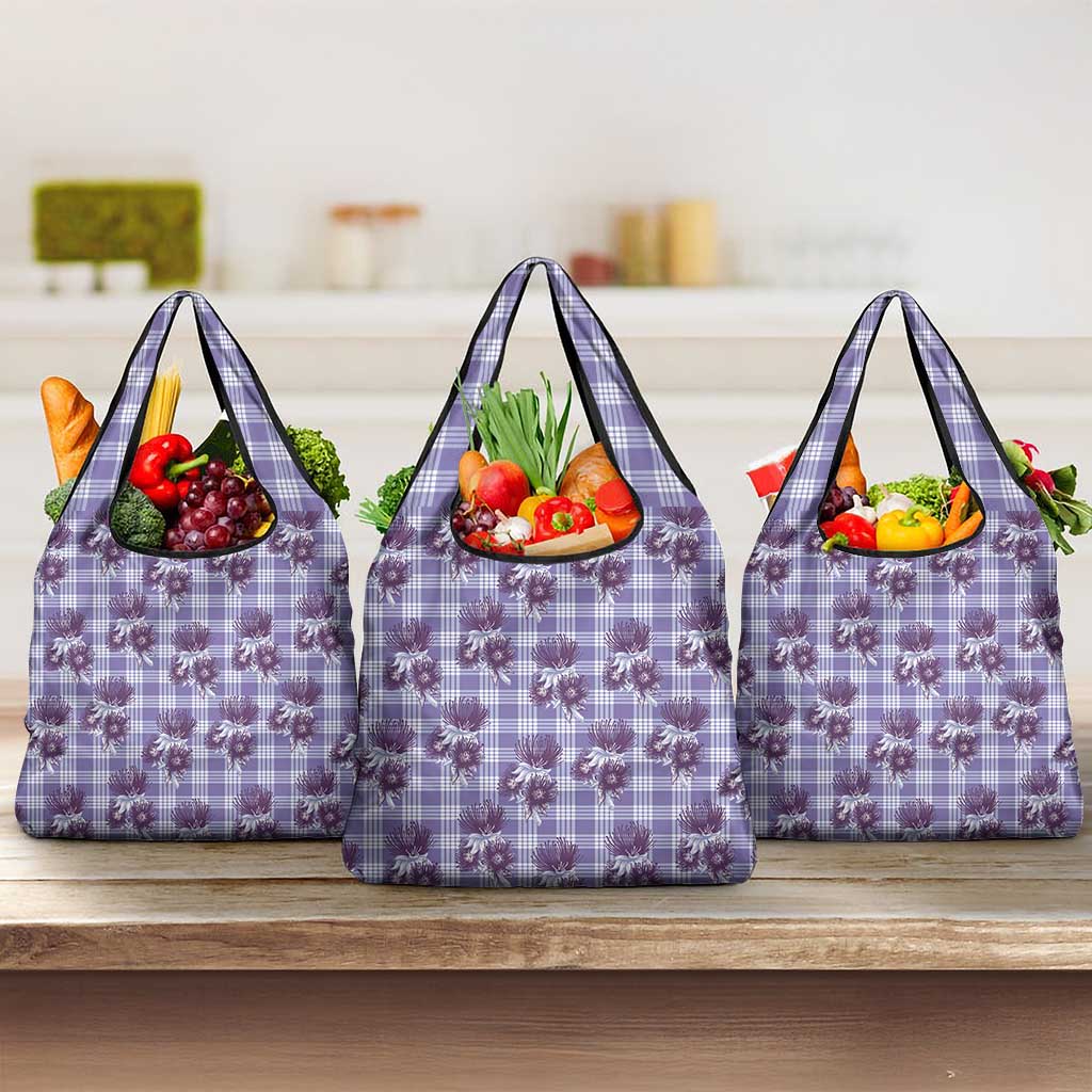 Purple Palaka Hawaii Grocery Bag Hawaiian Lehua Blossoms