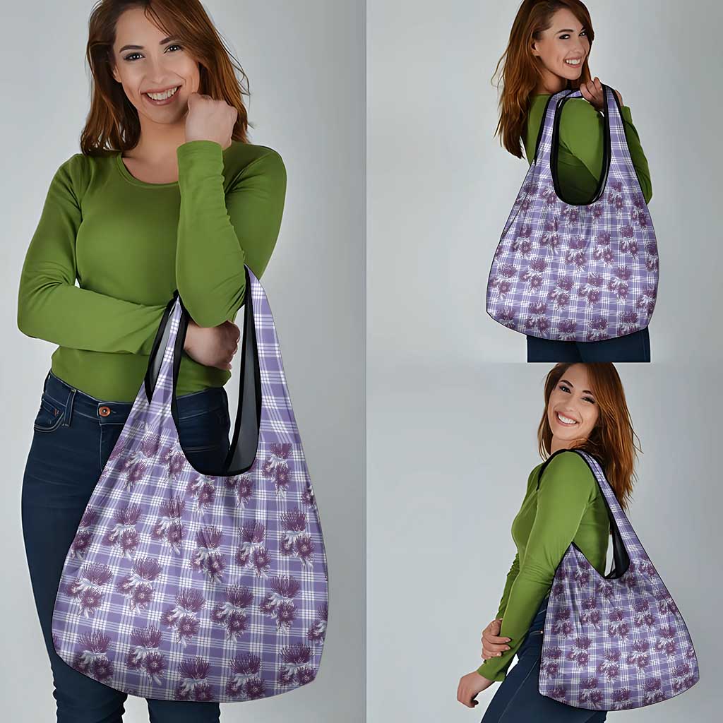 Purple Palaka Hawaii Grocery Bag Hawaiian Lehua Blossoms