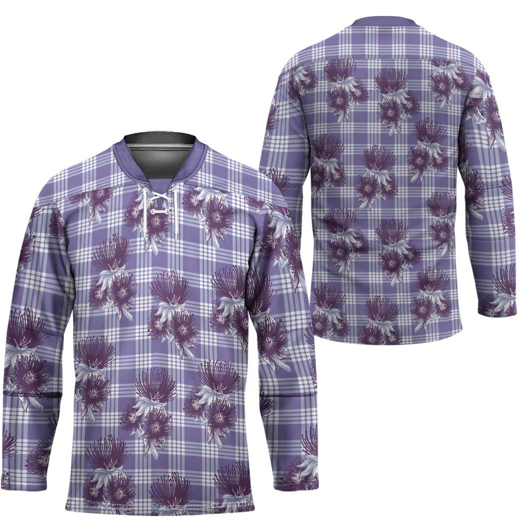 Purple Palaka Hawaii Hockey Jersey Hawaiian Lehua Blossoms