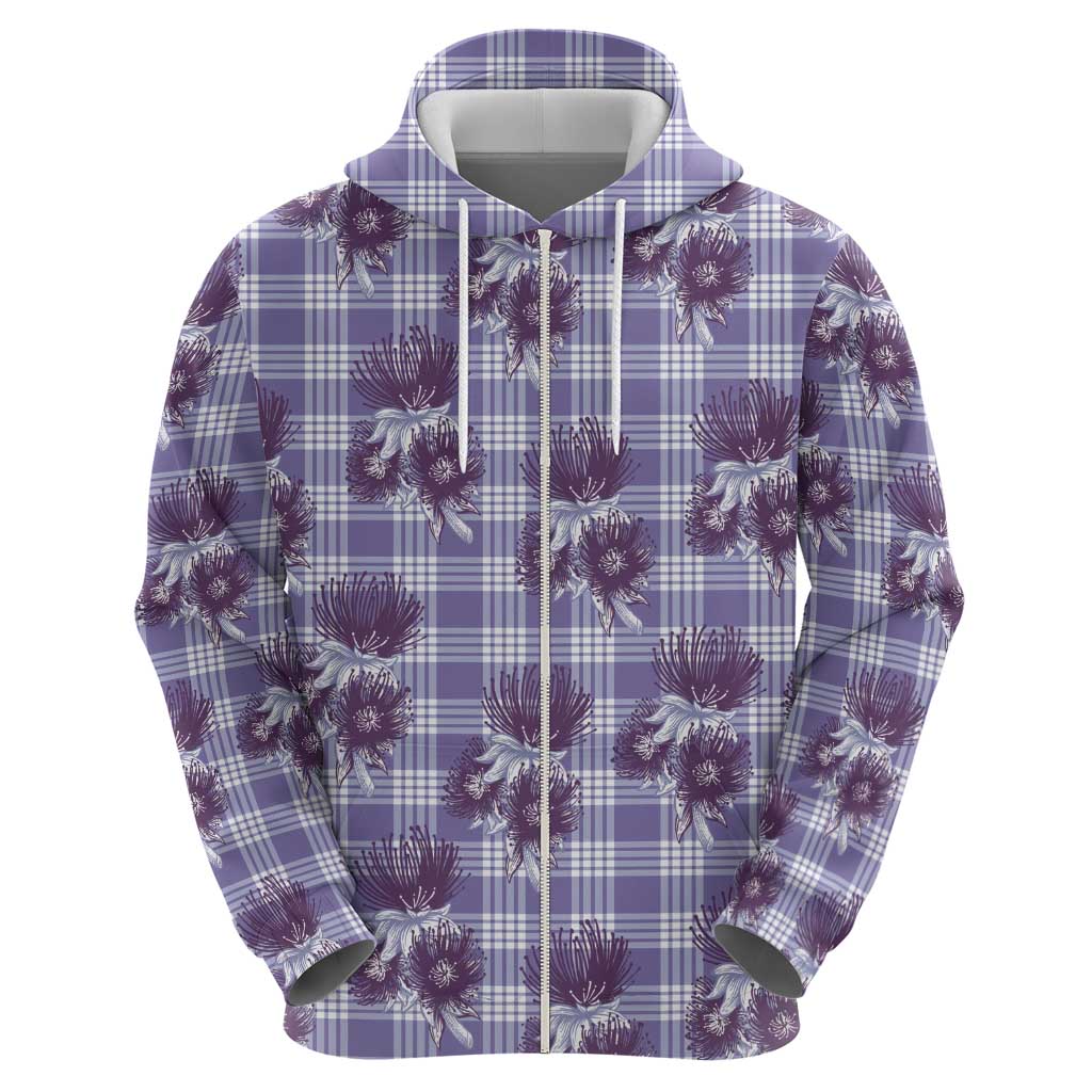 Purple Palaka Hawaii Hoodie Hawaiian Lehua Blossoms