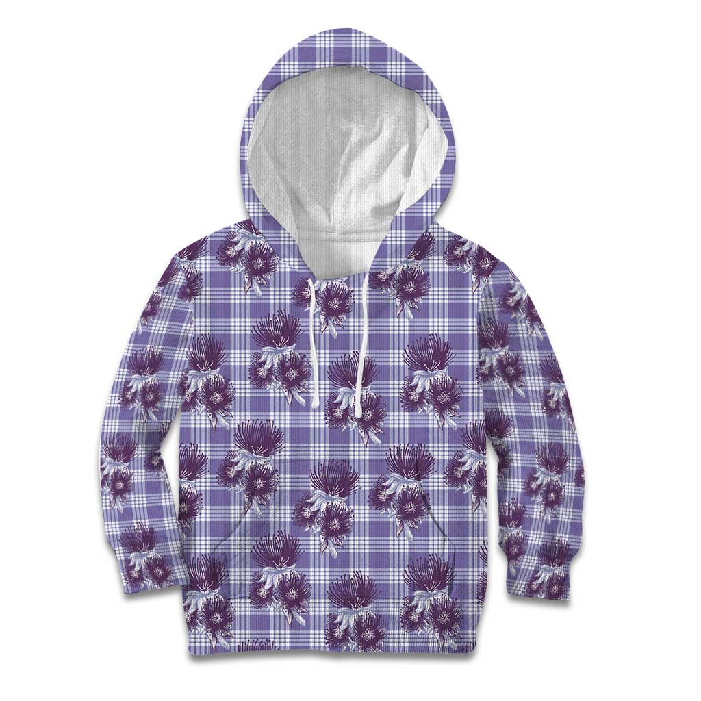 Purple Palaka Hawaii Kid Hoodie Hawaiian Lehua Blossoms