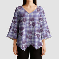 Purple Palaka Hawaii Kimono Sleeve Blouse Hawaiian Lehua Blossoms