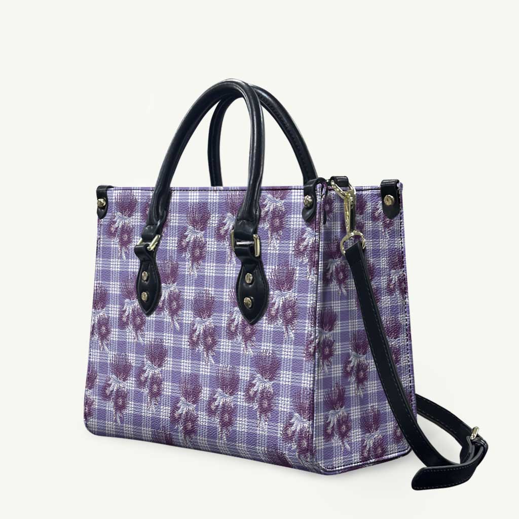 Purple Palaka Hawaii Leather Bag Hawaiian Lehua Blossoms