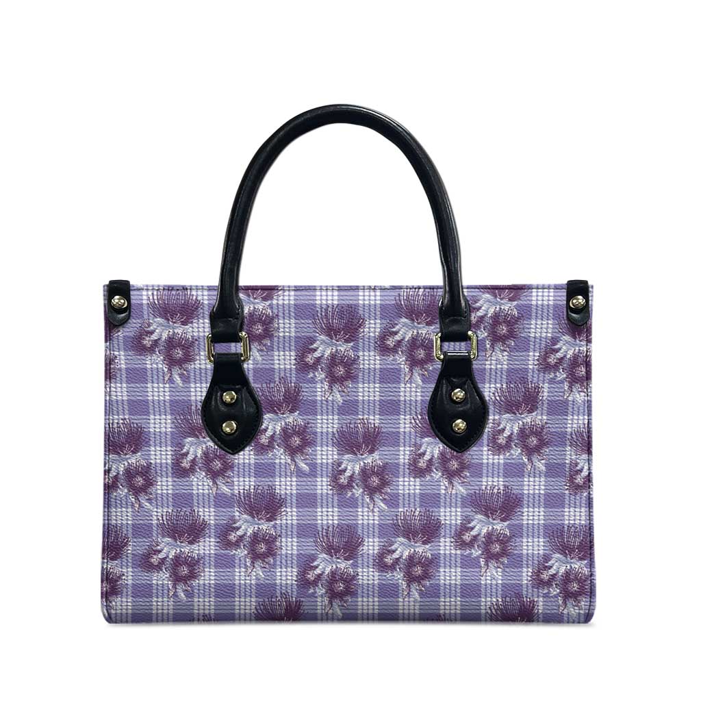 Purple Palaka Hawaii Leather Bag Hawaiian Lehua Blossoms