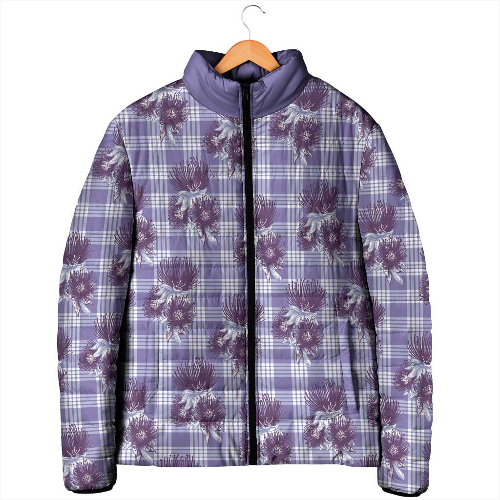 Purple Palaka Hawaii Padded Jacket Hawaiian Lehua Blossoms